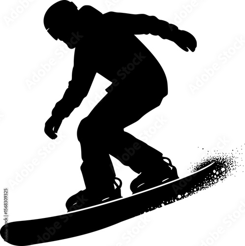 Minimalist vector of snowboarder going downhill, black silhouette
