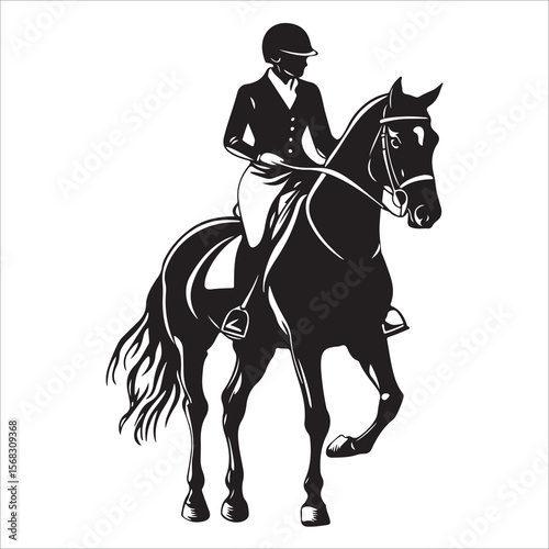 Horse Rider vector black silhouette print design 