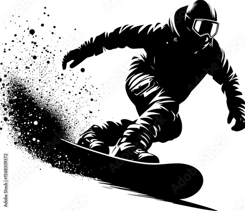 Minimalist vector of snowboarder going downhill, black silhouette
