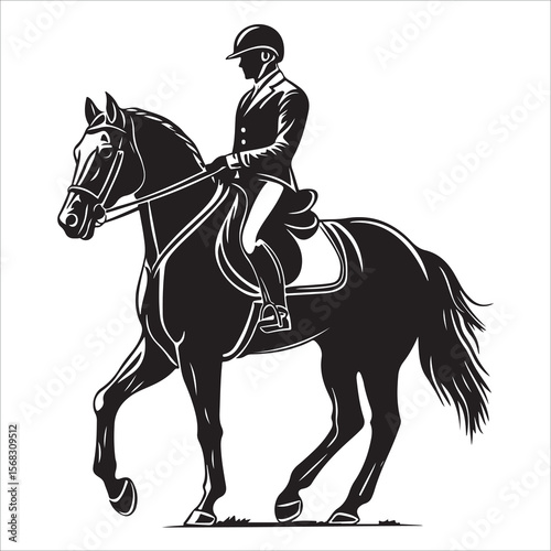 Horse Rider vector black silhouette print design 