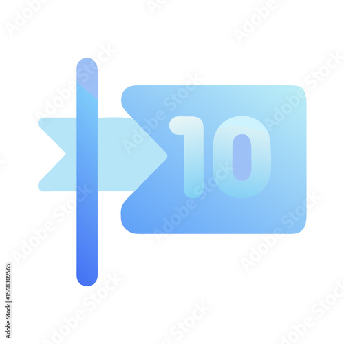 Vector art of a blue flag with the number ten displayed prominently, isolated on transparent background