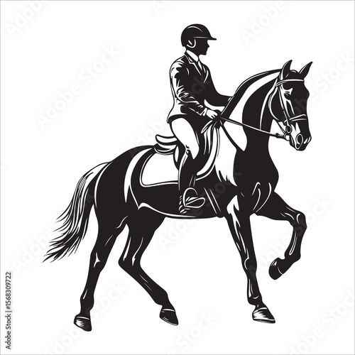 Horse Rider vector black silhouette print design 