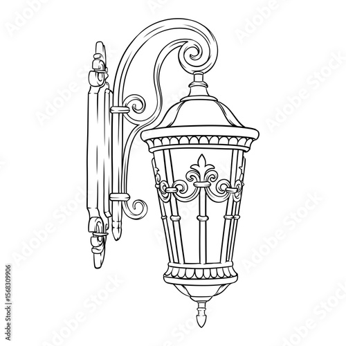 line art drawing illustration of a antique lamp