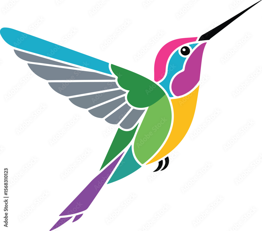 Obraz premium Hummingbird vector,hummingbird, parrot. Vector illustration in flat design. Fauna of South America. Flying colorful bird for icons in white background