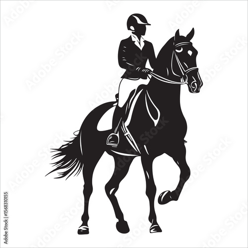 Horse Rider vector black silhouette print design 