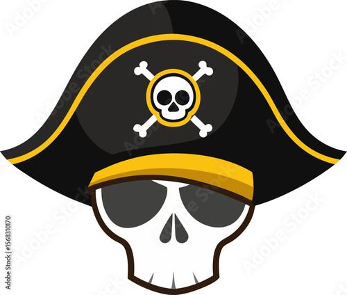 Jolly Roger Skull Pirate Hat A Graphic Design of a Skull Wearing a Pirate Hat