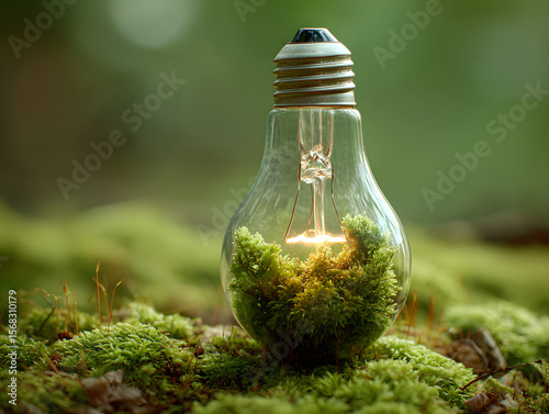 The light bulb as a concept of environmental protection and energy saving. Neural network AI generated art
