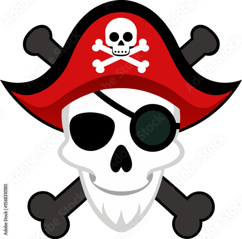 Jolly Roger Skull and Crossbones Pirate Hat Design A Cartoon Illustration