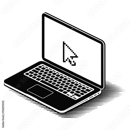 Black and White Isometric Laptop Illustration Screen Cursor Keyboard Technology computer