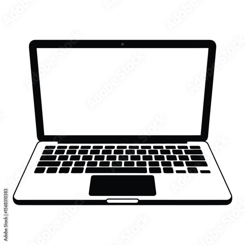 Black and White Laptop Computer Icon Simple Minimalist Design Blank Screen vector