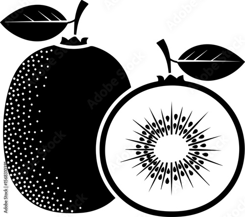 Delicious Kiwis A Delightful Duo of Whole and Sliced Kiwi Fruit Illustration