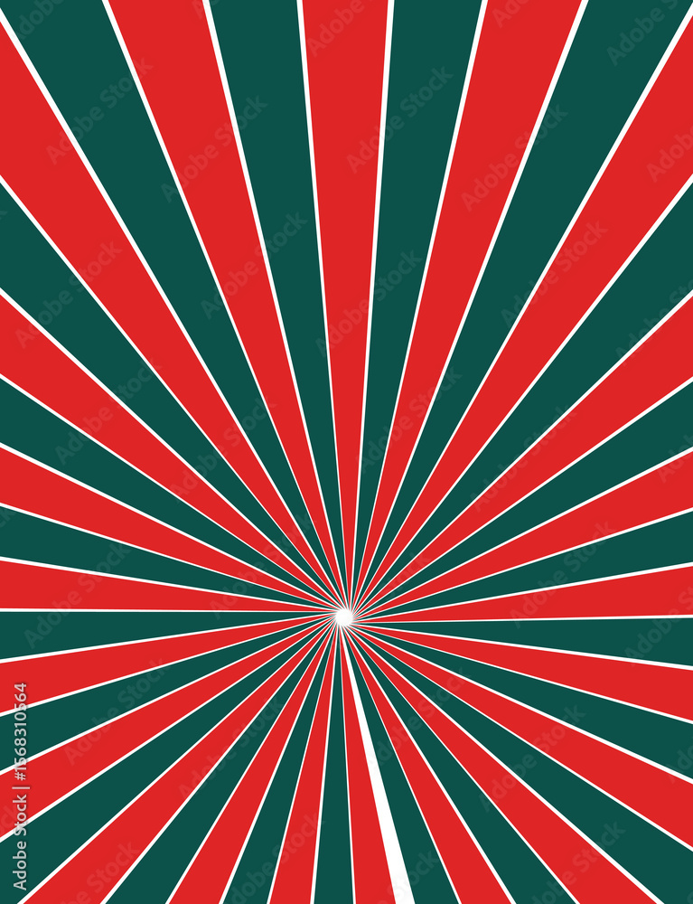 Fototapeta premium Red green sunbeam background. Striped candy cane abstract wallpaper. 