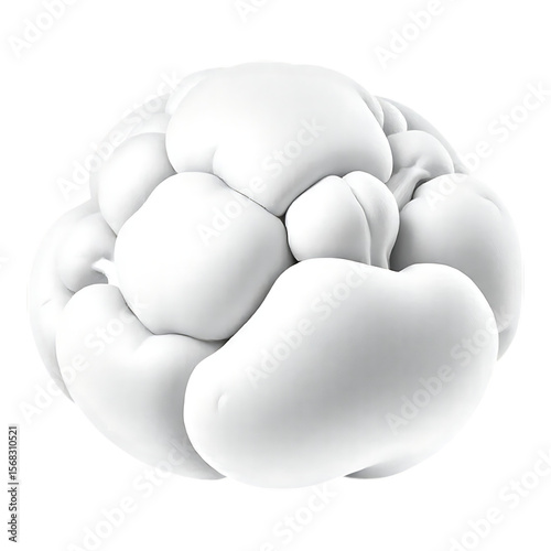 Abstract sphere made of rounded white shapes with soft edges and a realistic style