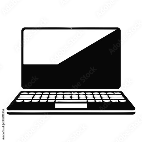 Black and White Laptop Icon Simple Computer Screen Keyboard Technology Device vector