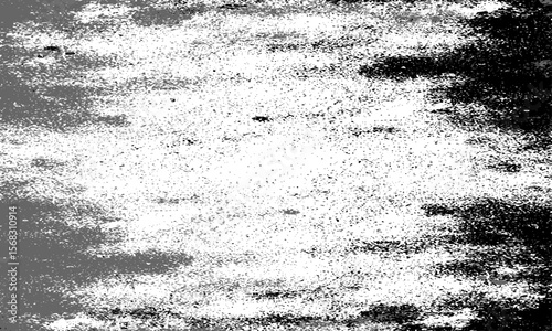 Grainy grunge photo filter background. Black particles, fibers and flecks wallpaper. Vintage rough dirt dotted overlay. Vector sandy gritty template.