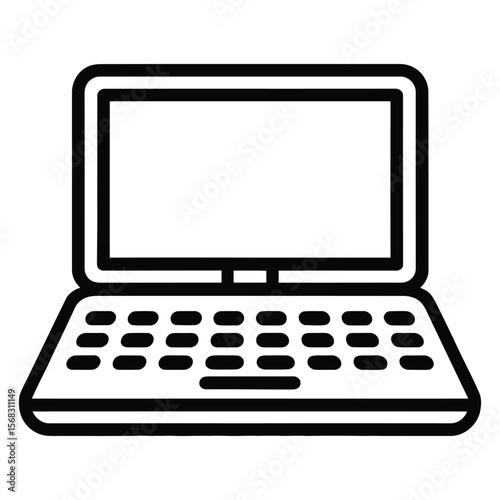 Simple Black and White Laptop Icon Outline Illustration computer notebook