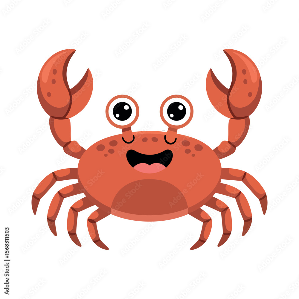 Fototapeta premium Cute cartoon crab with big eyes and open mouth on a white background