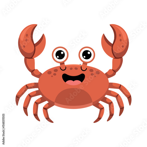 Cute cartoon crab with big eyes and open mouth on a white background