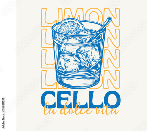 Lemons Poster in Mediterranean style. Lemon Cello. Lemonade art.la dolce vita style.  Organic food artwork for for t-shirt,cafe food poster. italian fruit vintage t-shirt design,food poster.
