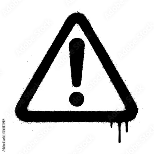 Black Warning Sign with Exclamation Mark and Spray Paint Texture
