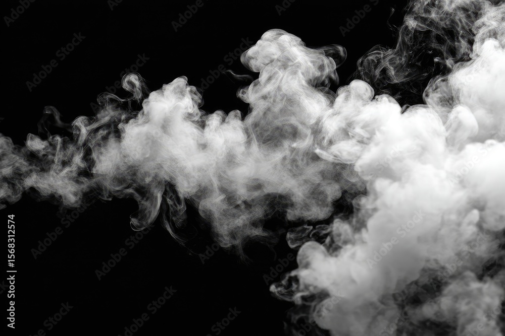 Naklejka premium Abstract, swirling clouds of white smoke against a black background