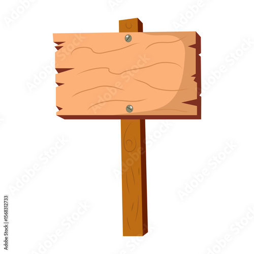 Cartoon Wooden Sign Board on Post Vector Illustration. A colorful vector illustration of a wooden signboard mounted on a vertical wooden post.