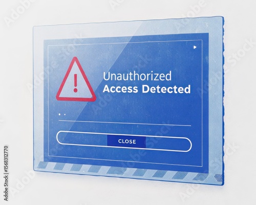 A blue digital alert screen displays a warning message 