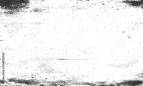 Grainy grunge photo filter background. Black particles, fibers and flecks wallpaper. Vintage rough dirt dotted overlay. Vector sandy gritty template.