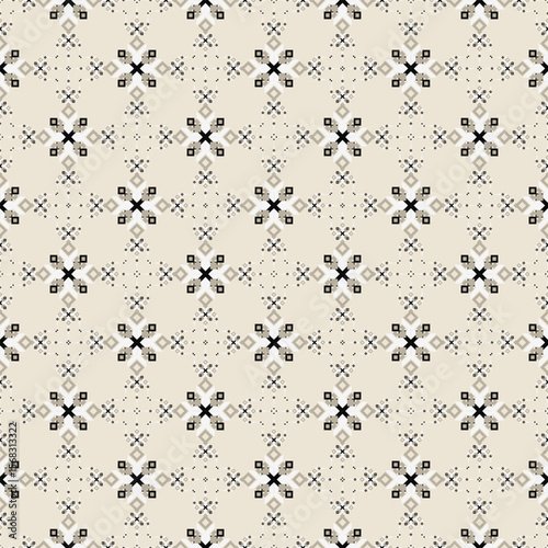 Minimalist Monotone Geometric Pattern – Beige and Black Fabric Design. design is perfect for textile prints, fashion design, digital backgrounds, and contemporary decorative use.
