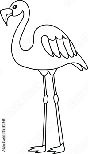Black and White cartoon vector illustration. Coloring page with a flamingo. Coloring book, print, t shirt design, sticker, label. Worksheet for kids.
