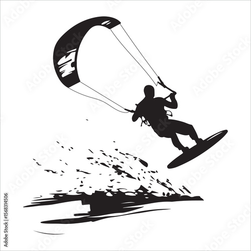 Kitesurfing Kite Surfing logo, silhouette vector on white background. 

