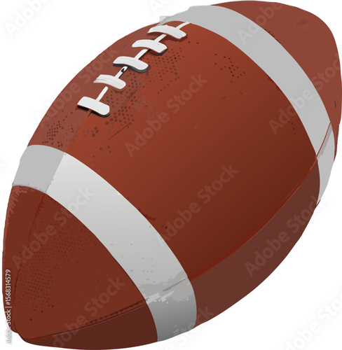 American Football Illustration with White Stripes and Laces on White Background