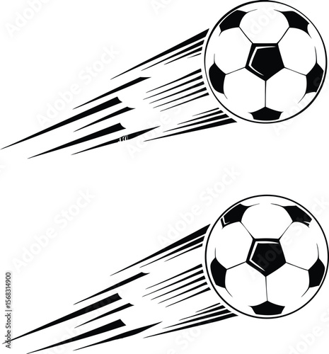 Two soccer balls with motion trails black and white illustration