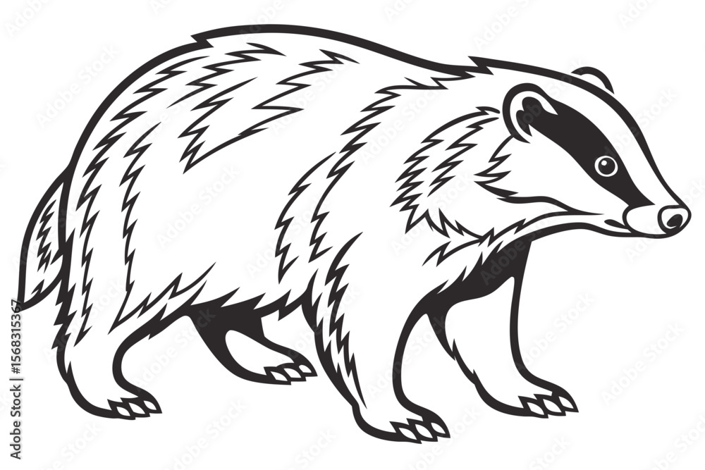 Fototapeta premium coloring page line art the badger black vector