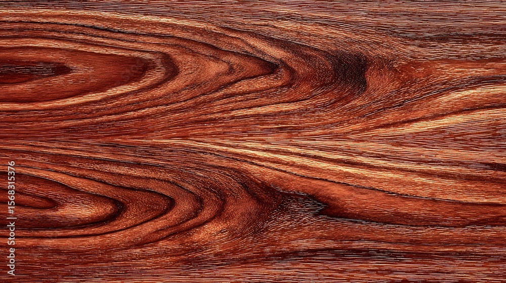 Obraz premium Close up of a reddish brown wood grain with swirling patterns and dark knots visible throughout image