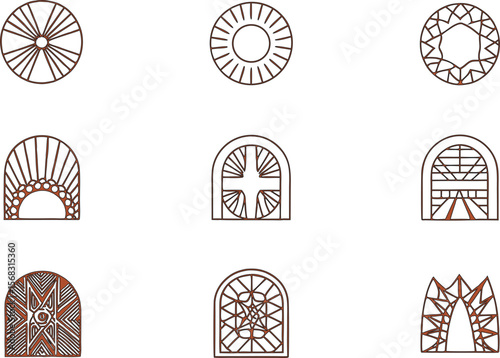 Set of nine abstract art deco style geometric design elements