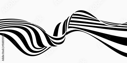 Abstract wave background, black and white wavy stripes or lines design.