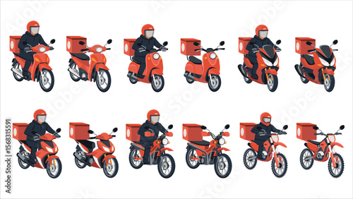 flat vector of rider riding motorcycle vehicle working rider food delivery