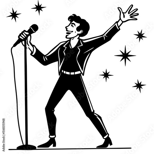 Dramatic Silhouette of Singer in High Contrast Graphic Style