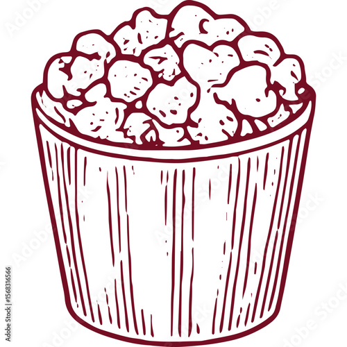 Hand-Drawn Popcorn Bucket Icon for Movie Night Snack Designs