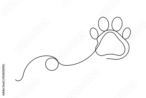 One line dog paw drawing with clean minimalist outline vector design for animal themes