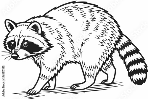 coloring page line art the raccoon black vector