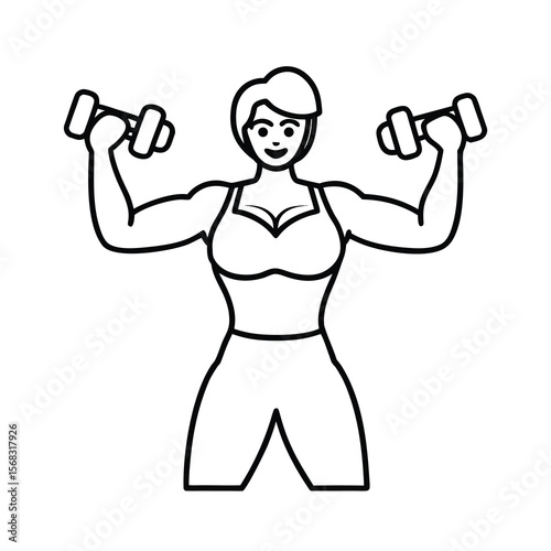 woman lifting weights continuous one line drawing