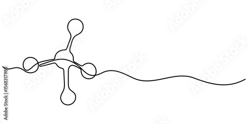 Continuous one line drawing atom or proton nucleus sign symbol isolated vector illustration, molecule continuous one line drawing, Atom molecule one continuous line design. Decorative elements drawn. 