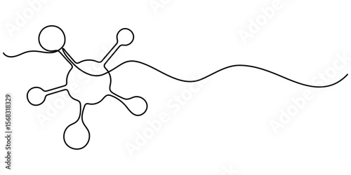 Continuous one line drawing atom or proton nucleus sign symbol isolated vector illustration, molecule continuous one line drawing, Atom molecule one continuous line design. Decorative elements drawn. 