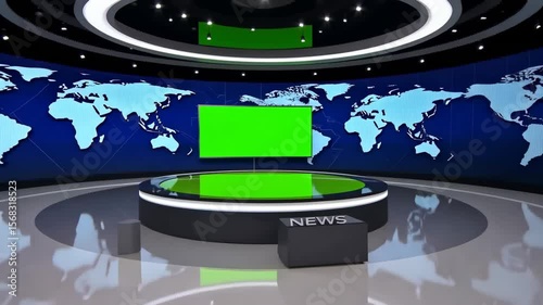 3d virtual news studio green screen background