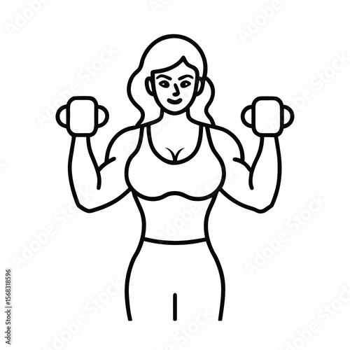 woman lifting weights continuous one line drawing