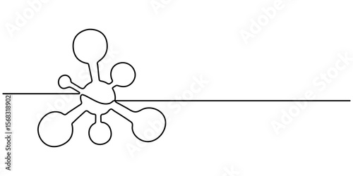 Continuous one line drawing atom or proton nucleus sign symbol isolated vector illustration, molecule continuous one line drawing, Atom molecule one continuous line design. Decorative elements drawn. 