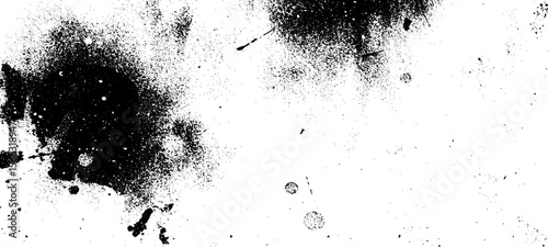Grainy grunge photo filter background. Black particles, fibers and flecks wallpaper. Vintage rough dirt dotted overlay. Vector sandy gritty template.