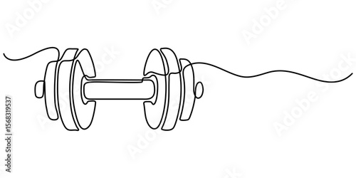 Single continuous line drawing curved barbell. Weight lifting training objects. Exercise builds muscle. The barbell is lifted with both hands. National Fitness Day. One line design vector. 